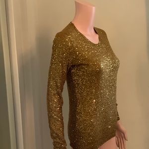 DKNY Gold Sequin Knit Top